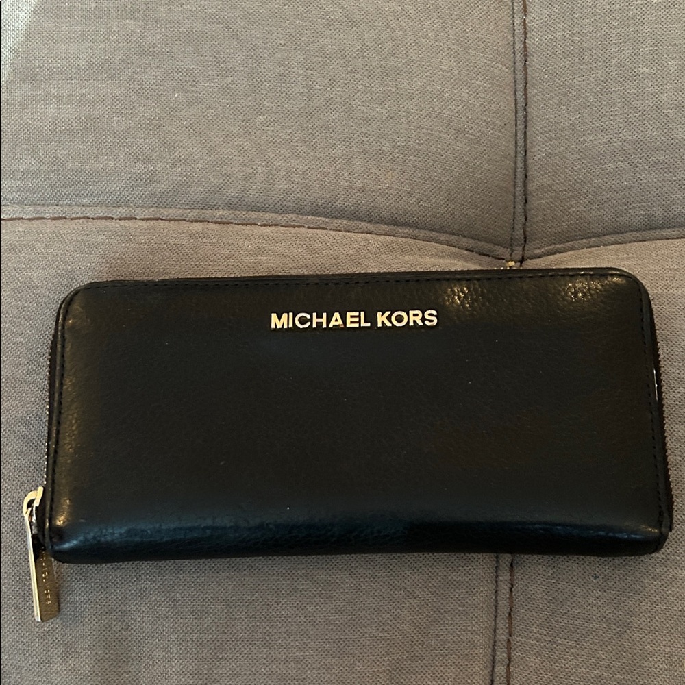 Michael Kors Black Leather Wallet with Gold Accents